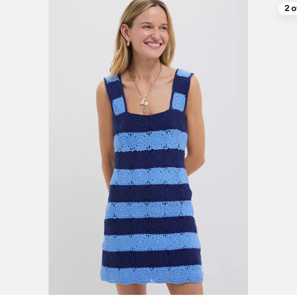 HYACINTH HOUSE Women's Cornflower Blue & Navy Crochet Cooper Mini Dress Size M